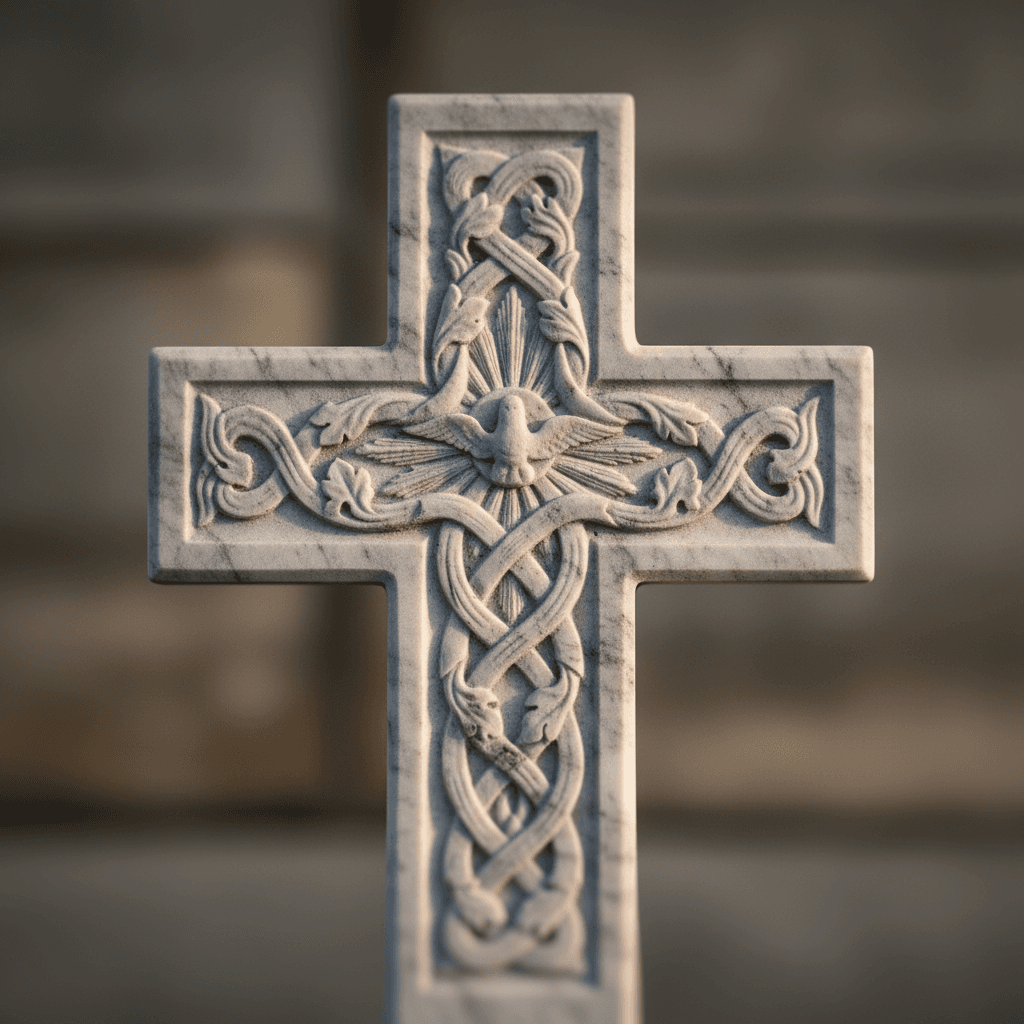 Black marble upright monument with decorative design